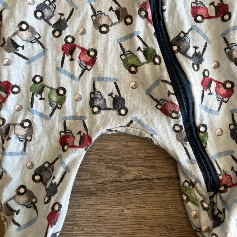Mudpie Baby Boy One Way Zipper Footed Pajama Blue Green Golf Print Cotton 0-3 M